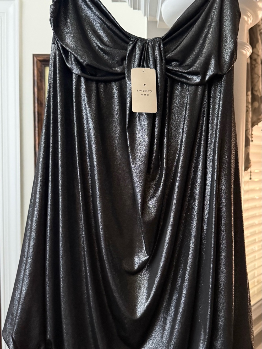 Twenty One Metallic Grey Draped Strapless Top, Size L